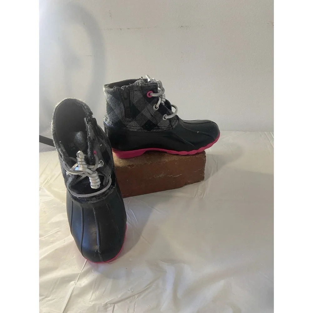 Sperry Girls Saltwater Duck Waterproof Boots-Blk/ Gray/Pink-Size 9M‎ Childrens